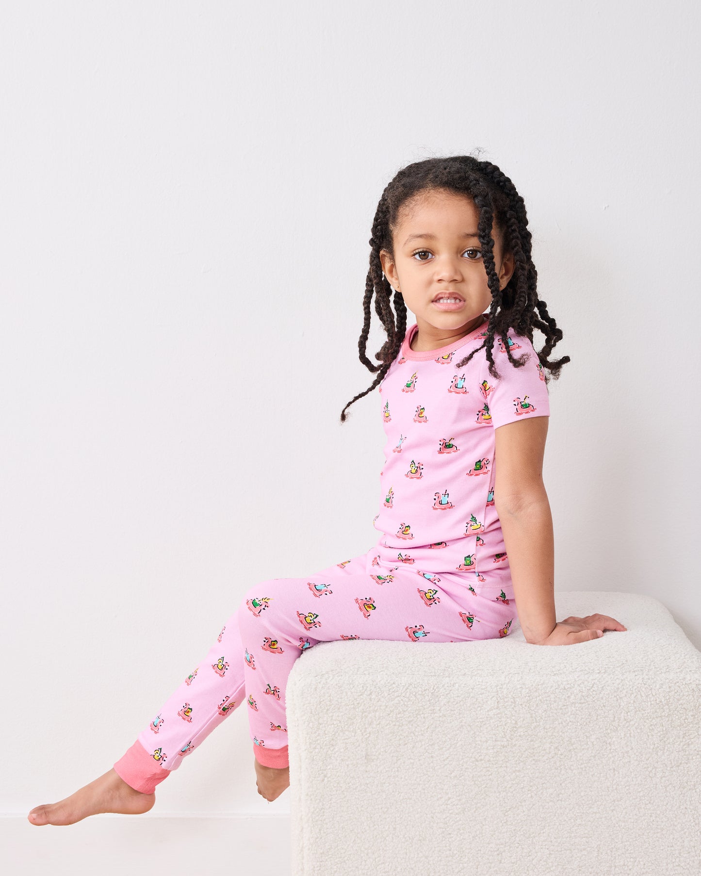 Flamingo Floaties - Kids Short Sleeve PJ Set - Pink Lemonade