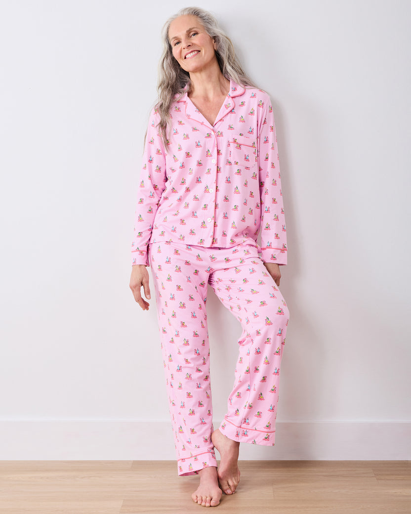 Flamingo Floaties - Organic Pima Modal Knit Long PJ Set - Pink Lemonade