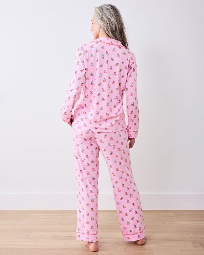 Flamingo Floaties - Organic Pima Modal Knit Long PJ Set - Pink Lemonade