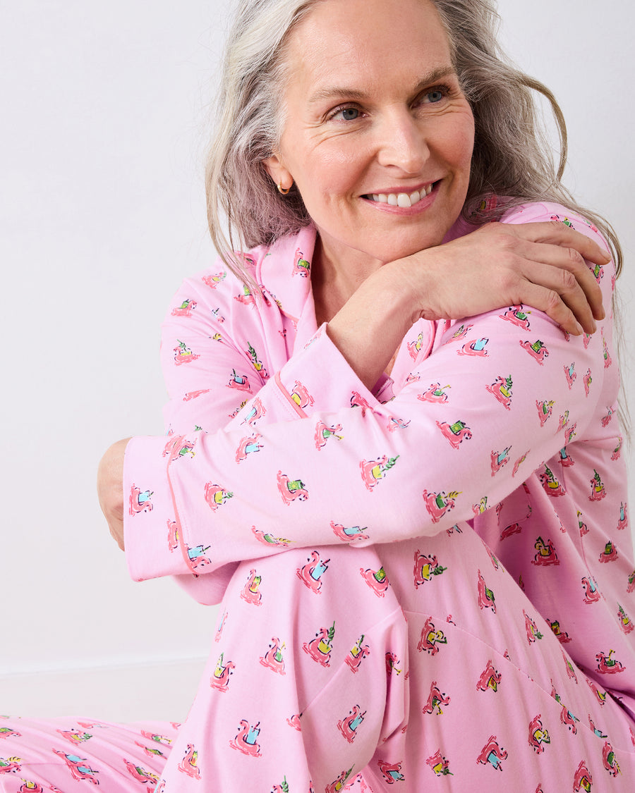Flamingo Floaties - Organic Pima Modal Knit Long PJ Set - Pink Lemonade