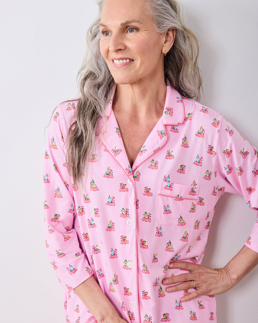 Flamingo Floaties - Organic Pima Modal Knit Sleep Shirt - Pink Lemonade