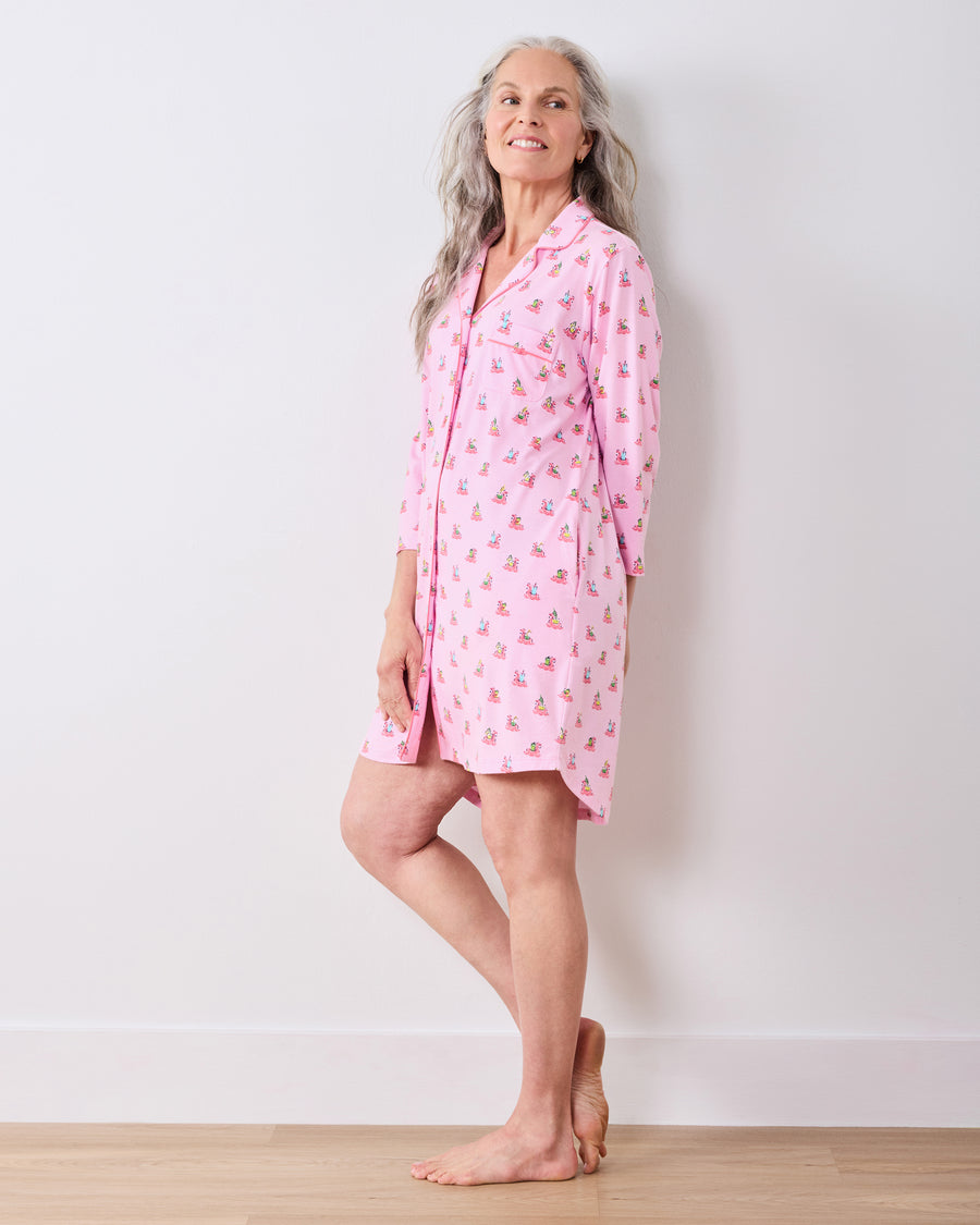 Flamingo Floaties - Organic Pima Modal Knit Sleep Shirt - Pink Lemonade