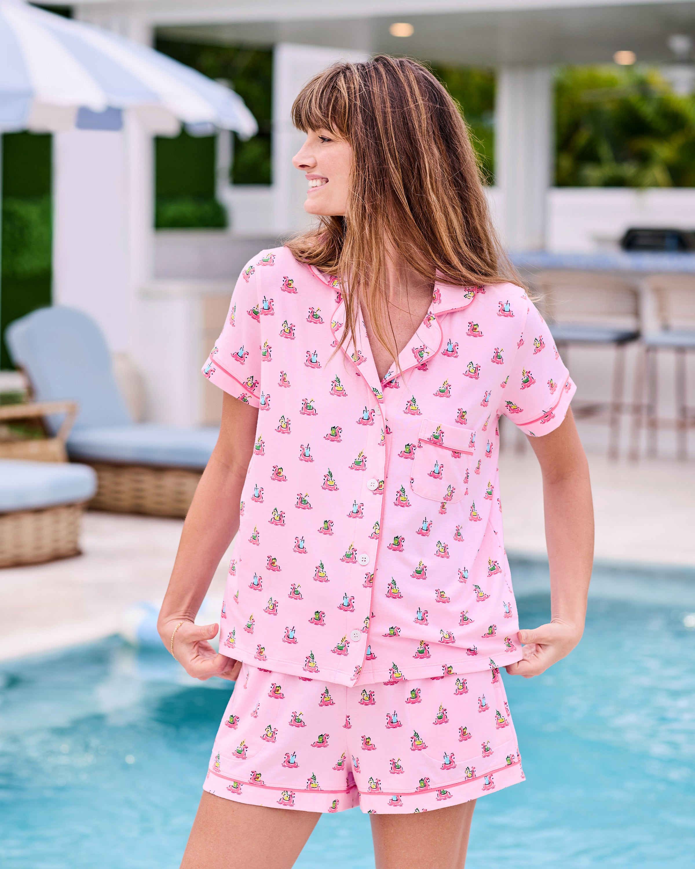 Flamingo Floaties - Organic Pima Modal Knit Short PJ Set - Pink