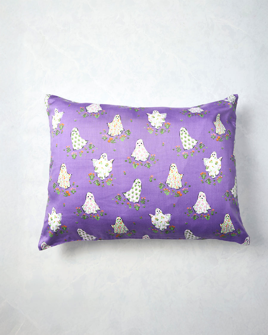 Gardening Ghosts - Eco Satin Pillowcase - Eerie Amethyst
