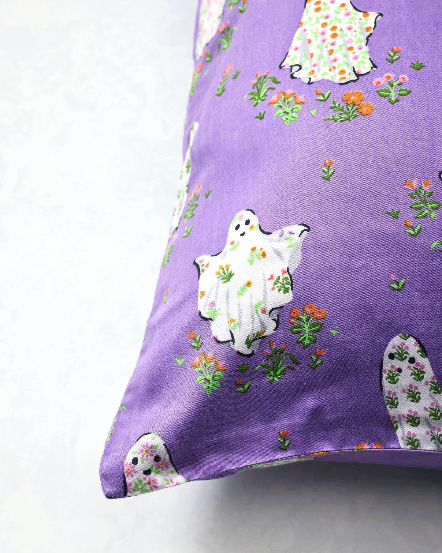 Gardening Ghosts - Eco Satin Pillowcase - Eerie Amethyst