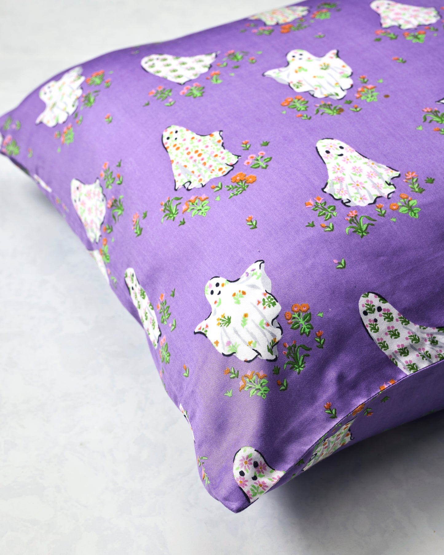 Gardening Ghosts - Eco Satin Pillowcase - Eerie Amethyst