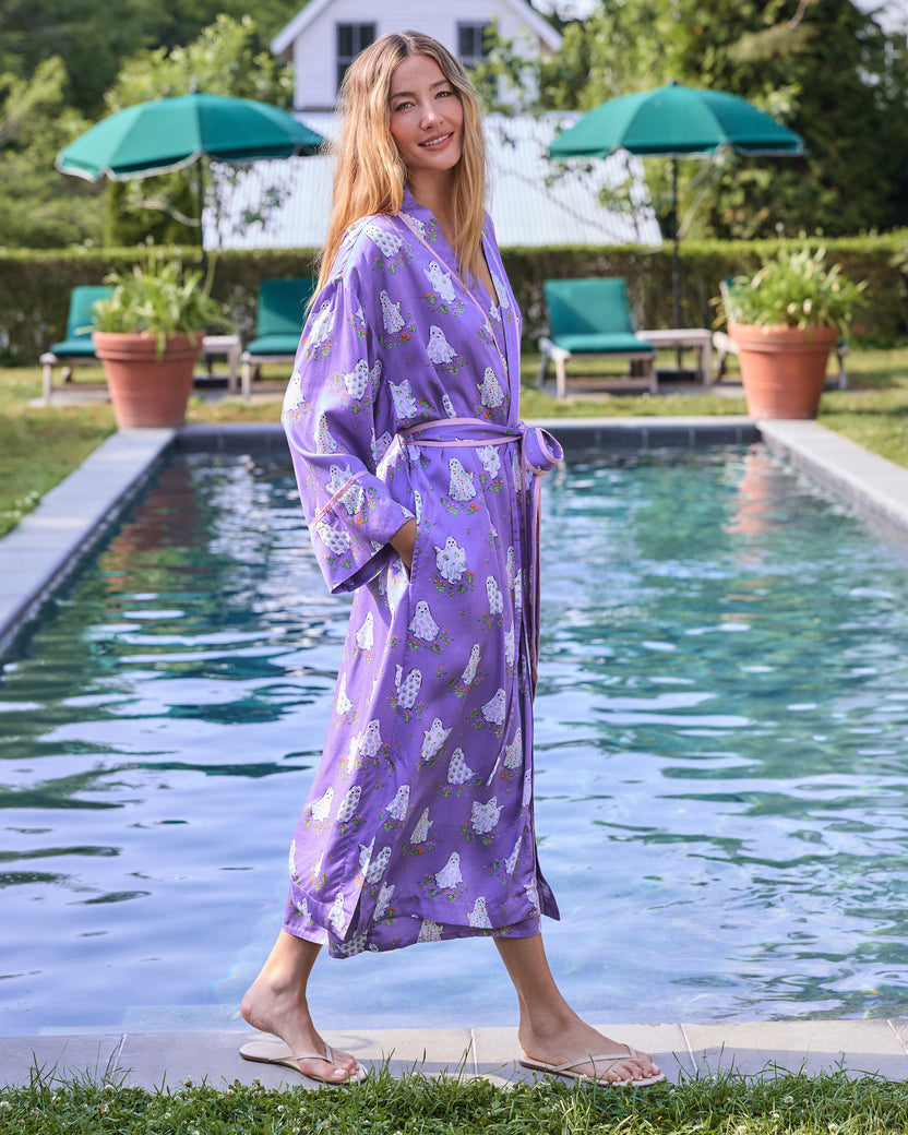 Gardening Ghosts - Eco Satin Robe - Eerie Amethyst