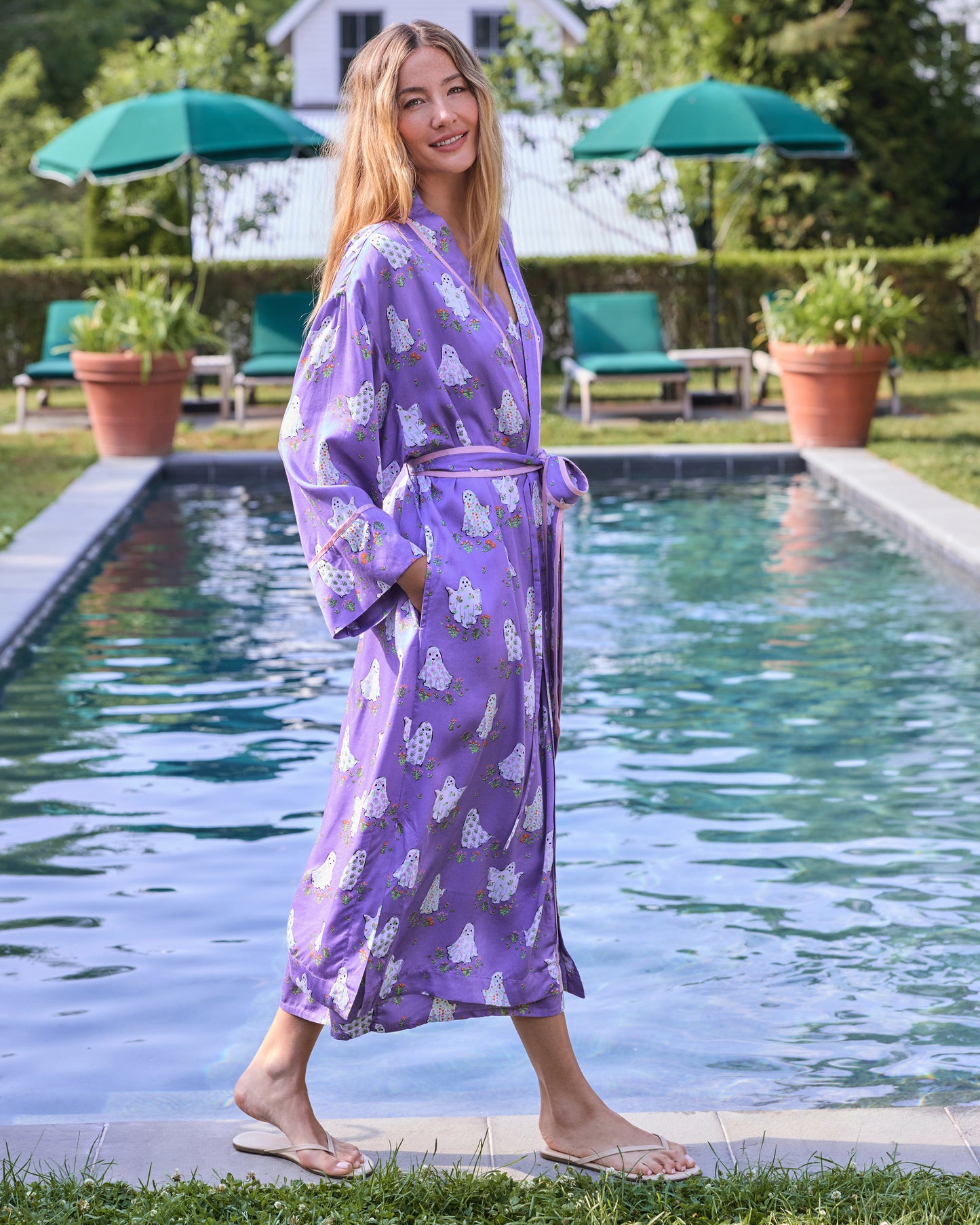Gardening Ghosts - Eco Satin Robe - Eerie Amethyst