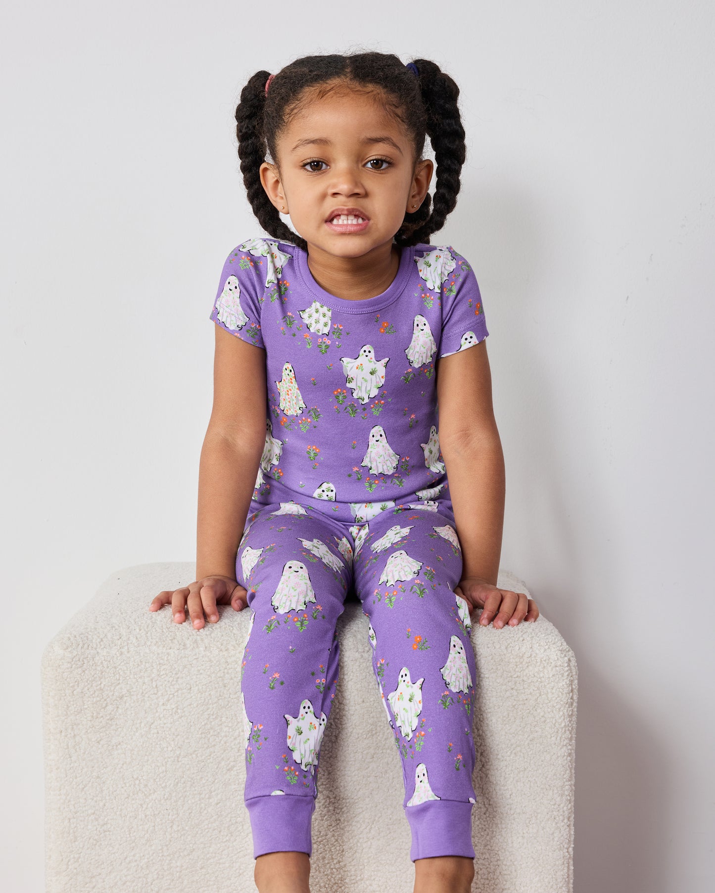 Gardening Ghosts - Kids Organic Pima Short Sleeve PJ Set - Eerie Amethyst