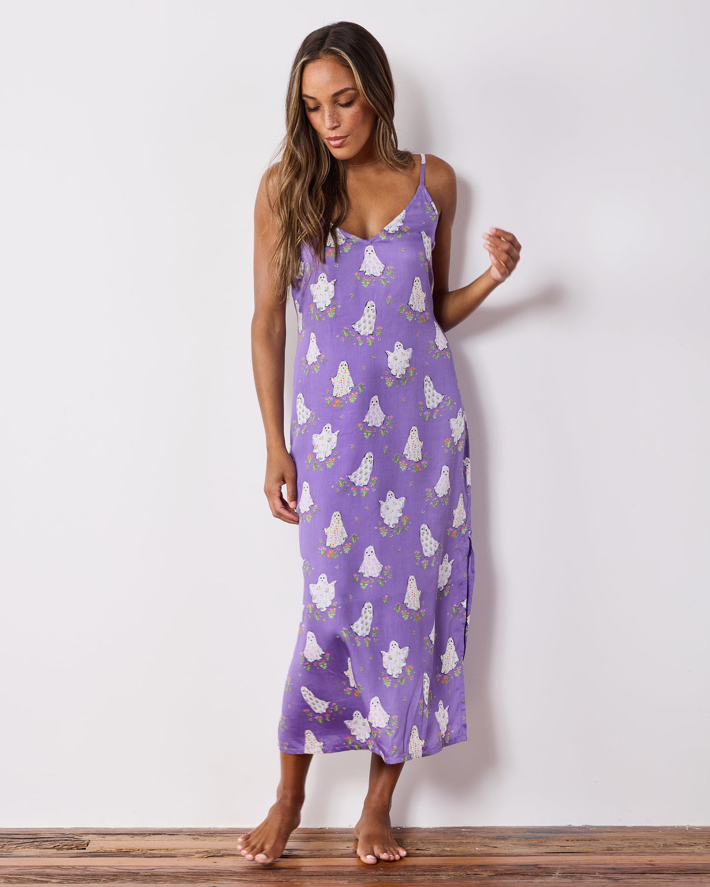 Gardening Ghosts - Eco Satin Chic to Sleep Nightie - Eerie Amethyst