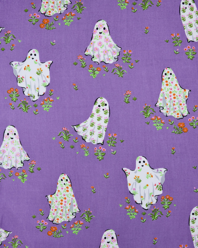 Gardening Ghosts - Kids Organic Pima Short Sleeve PJ Set - Eerie Amethyst