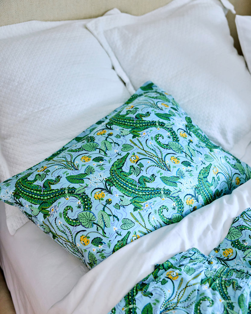 Gator Grove - Eco Satin Pillowcase - Blue Lagoon