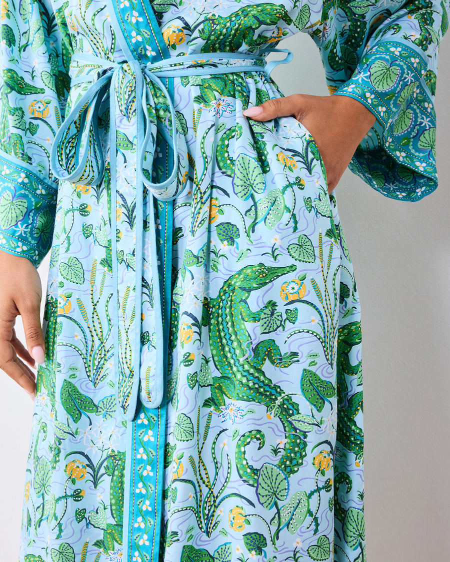 Gator Grove - Eco Satin Robe - Blue Lagoon