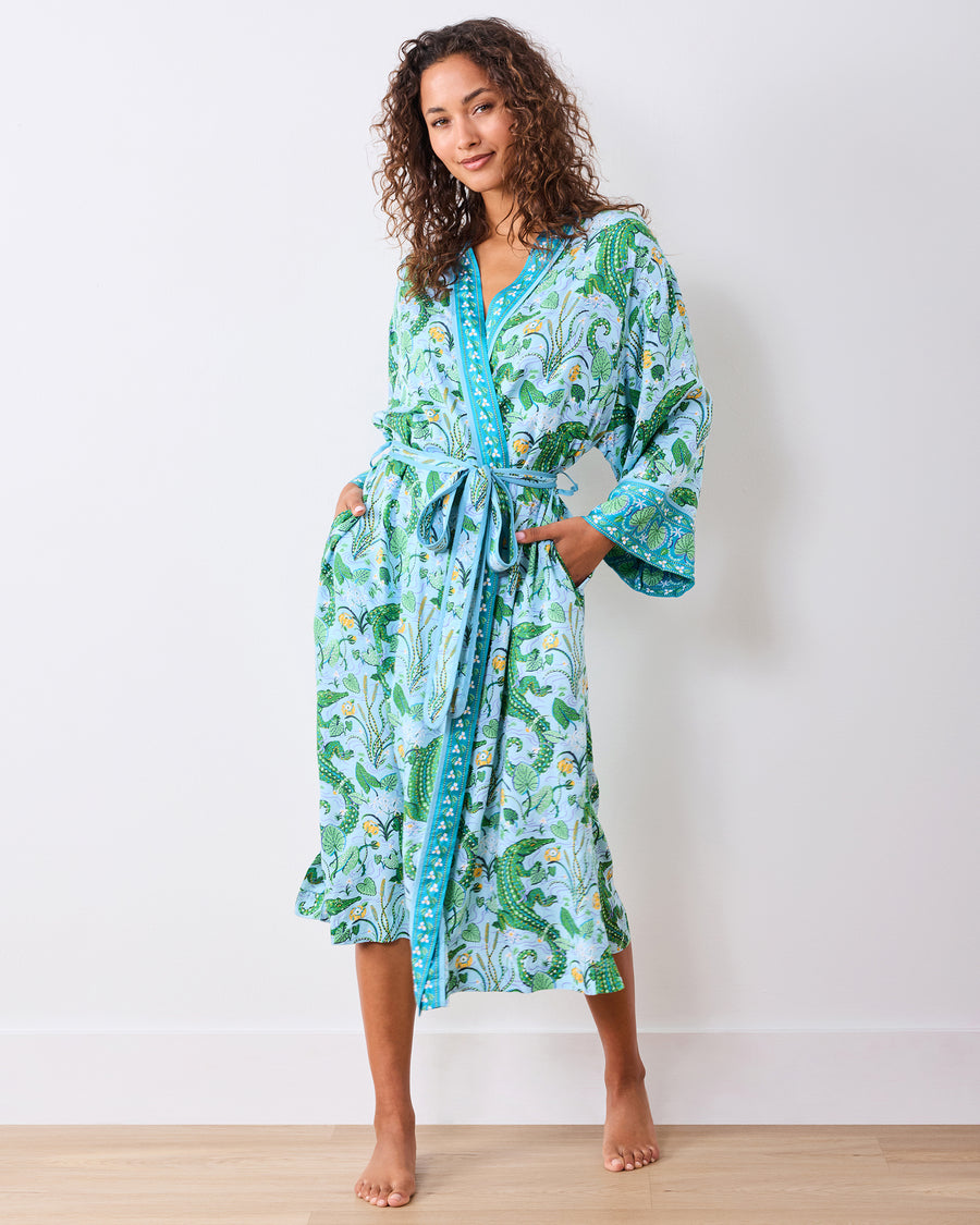 Gator Grove - Eco Satin Robe - Blue Lagoon