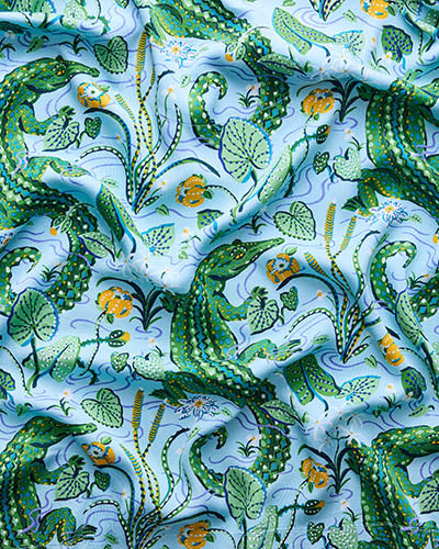 Gator Grove - Eco Satin Vacation Camp Shirt - Blue Lagoon