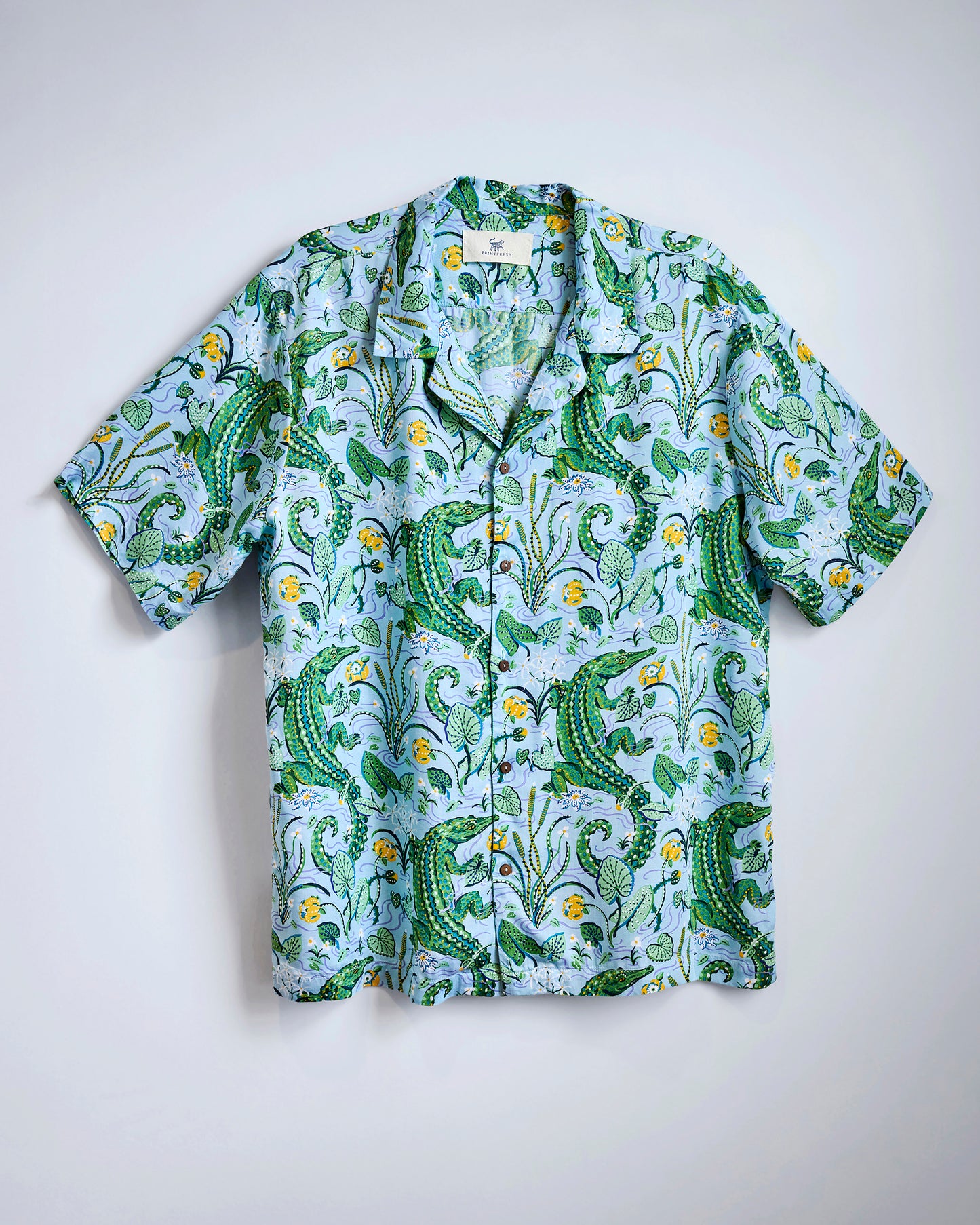 Gator Grove - Eco Satin Vacation Camp Shirt - Blue Lagoon