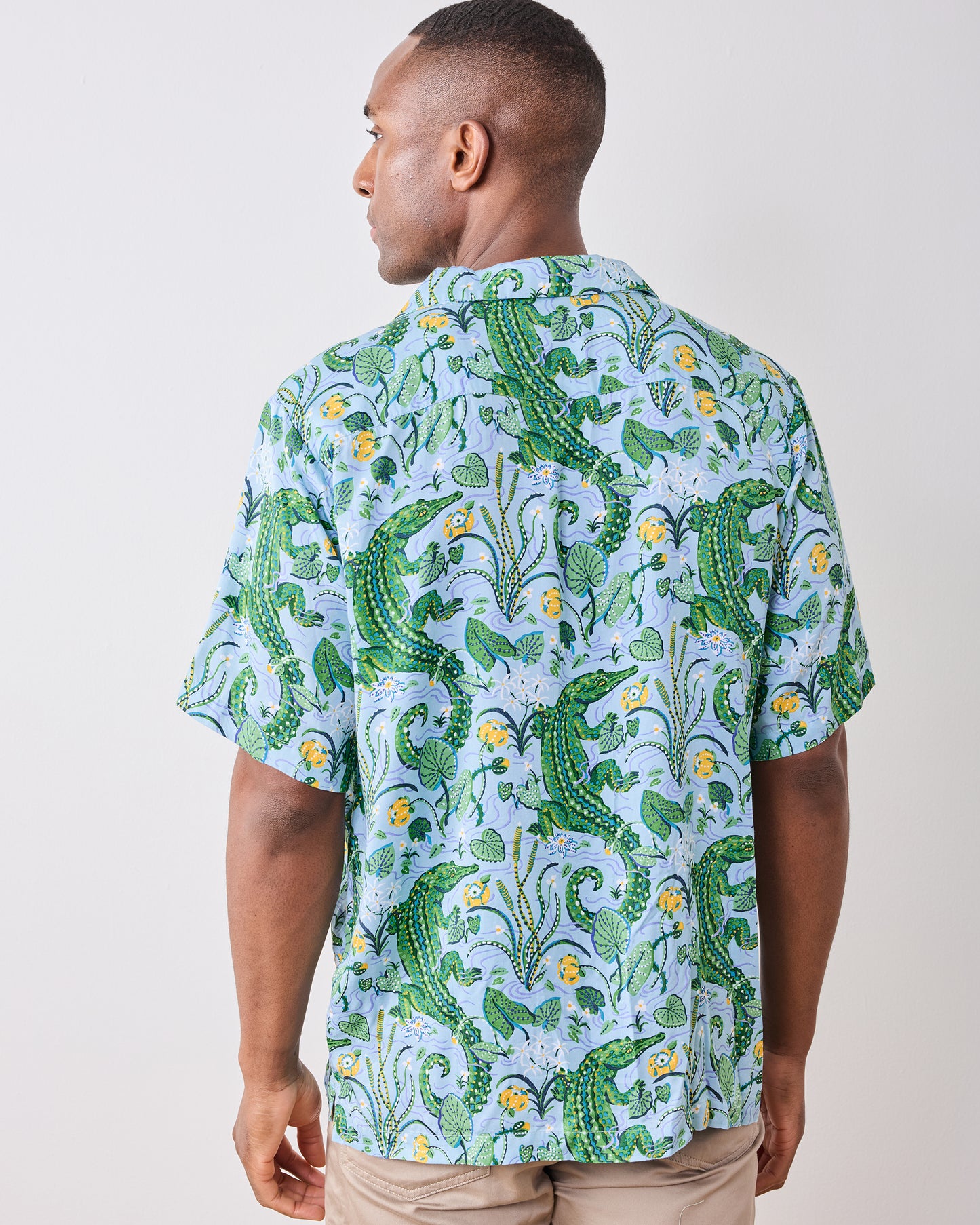 Gator Grove - Eco Satin Vacation Camp Shirt - Blue Lagoon