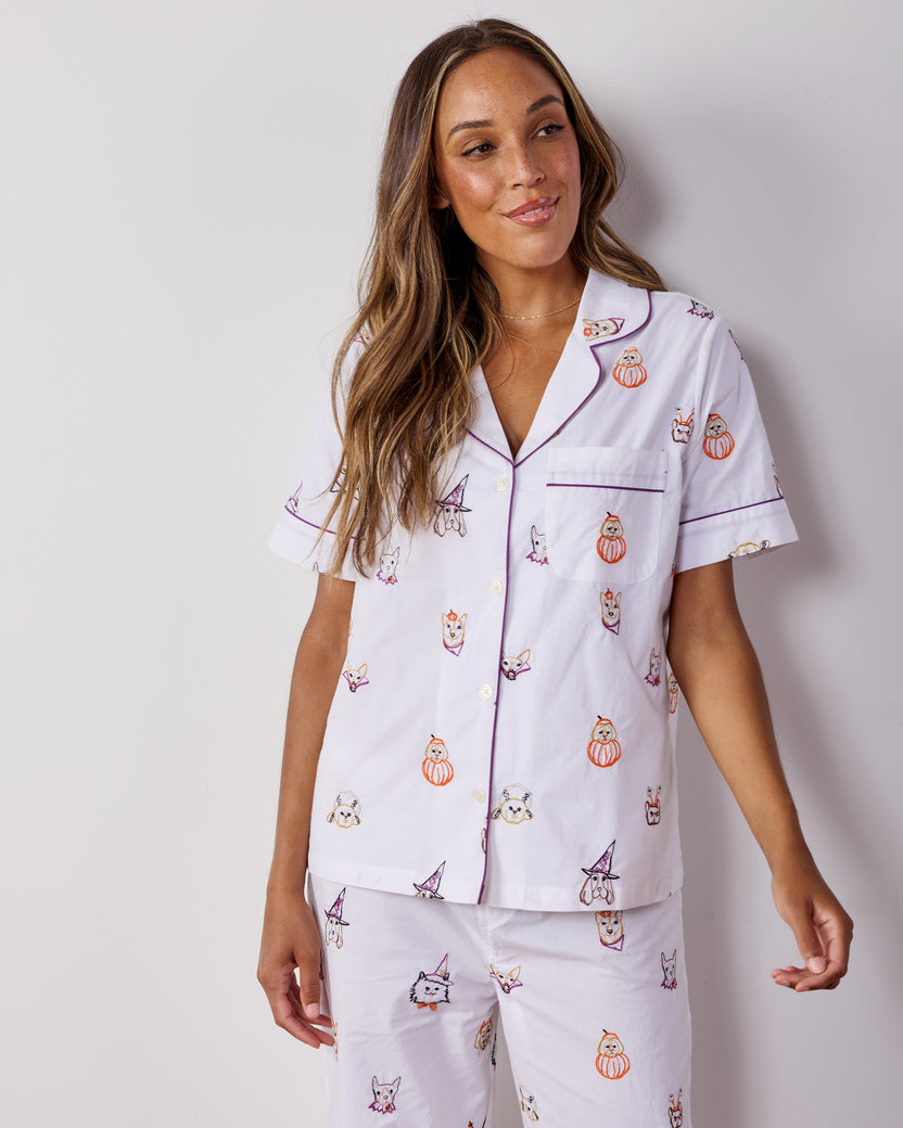 Halloween Hounds - Short Sleeve Top & Cropped Pants Set - Cloud