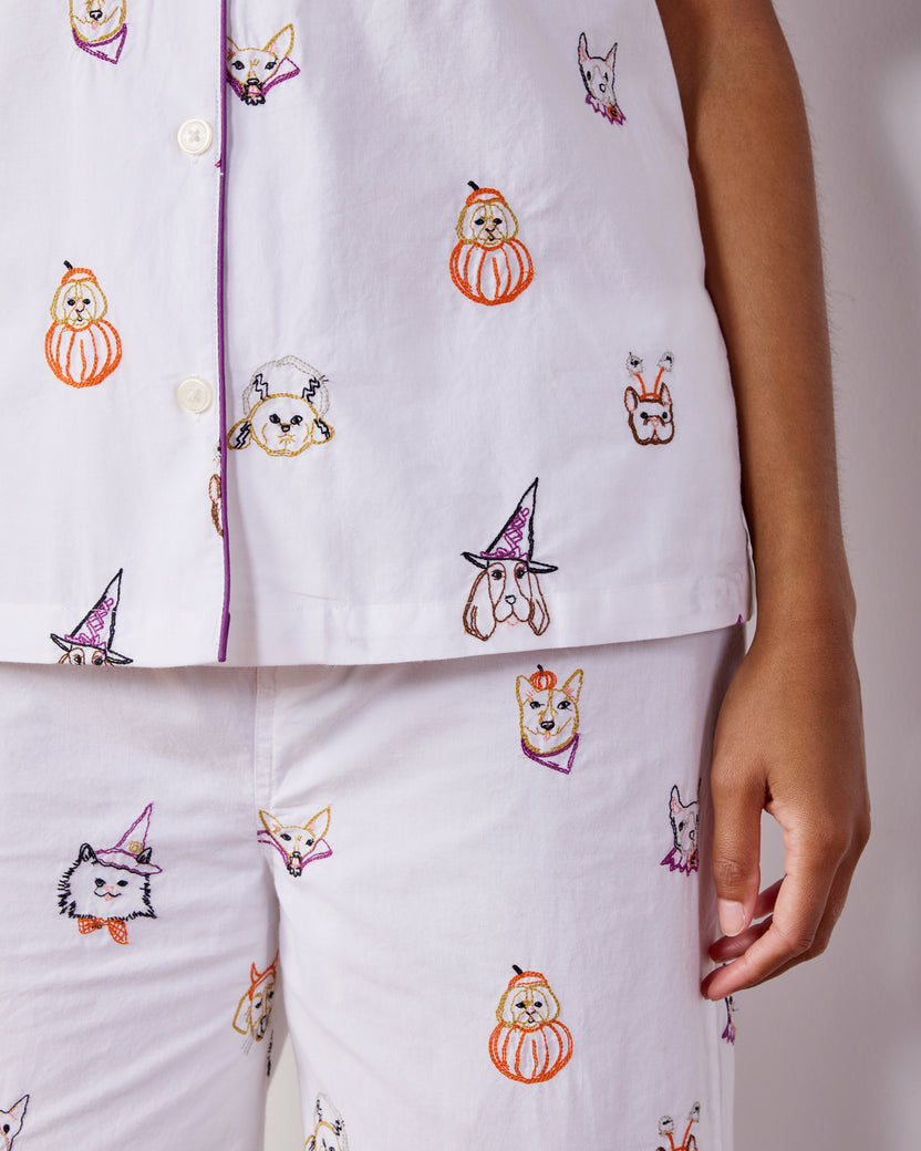 Halloween Hounds - Short Sleeve Top & Cropped Pants Set - Cloud