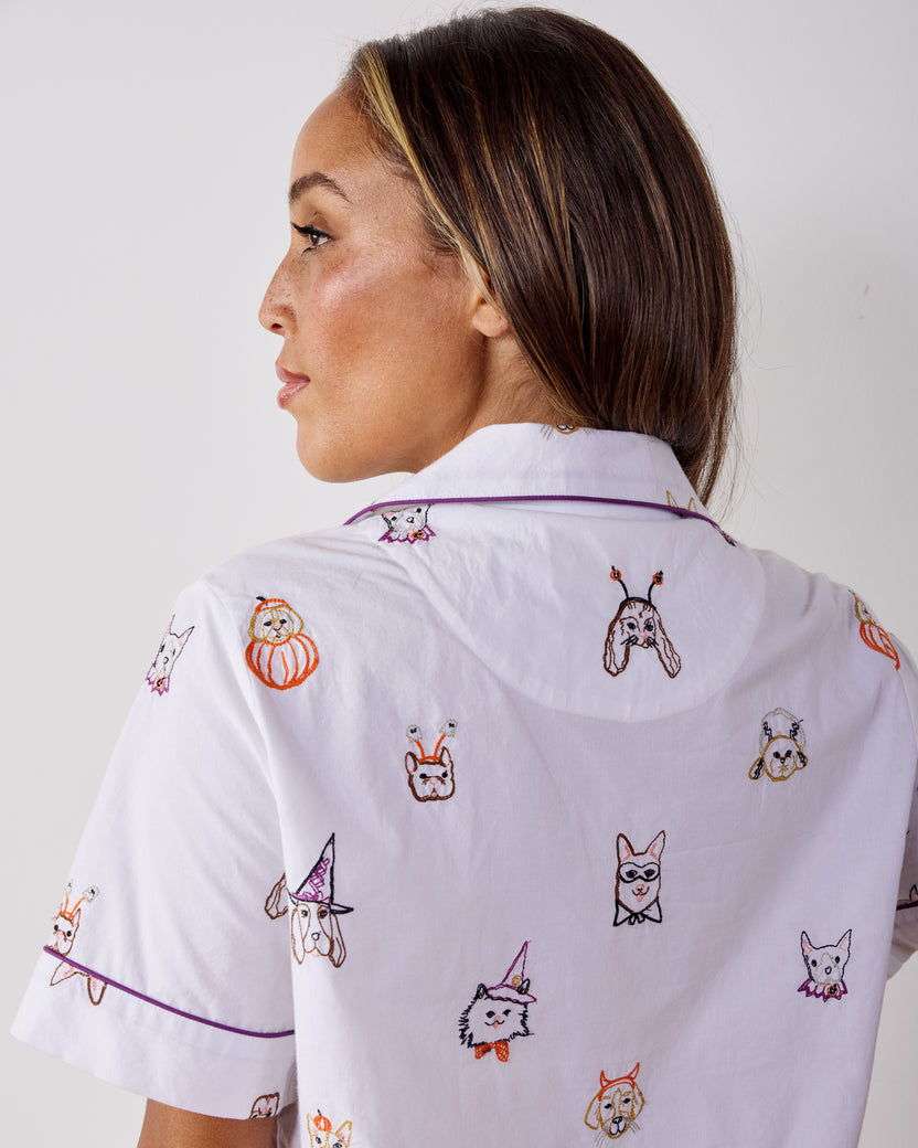 Halloween Hounds - Short Sleeve Top & Cropped Pants Set - Cloud