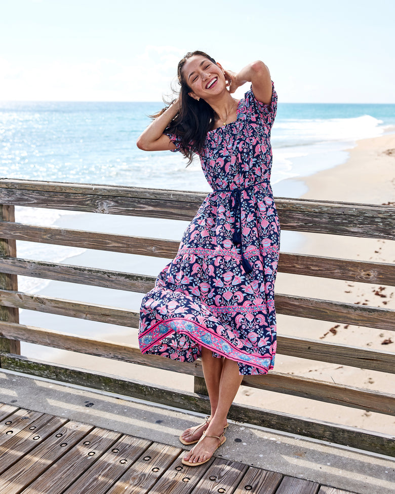 Harbor Honeysuckle - The Muse Dress - Navy Shore - Printfresh