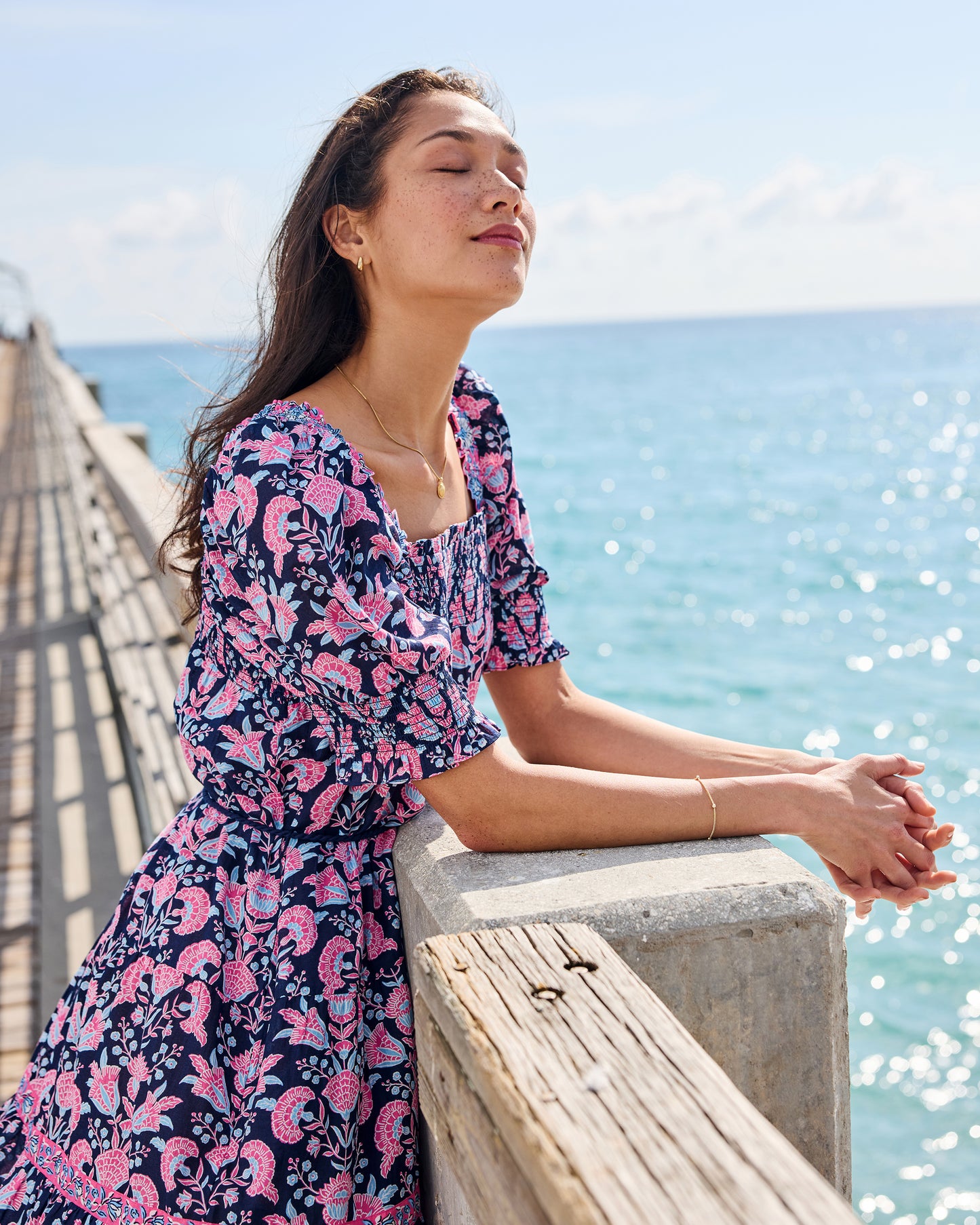 Harbor Honeysuckle - The Muse Dress - Navy Shore - Printfresh