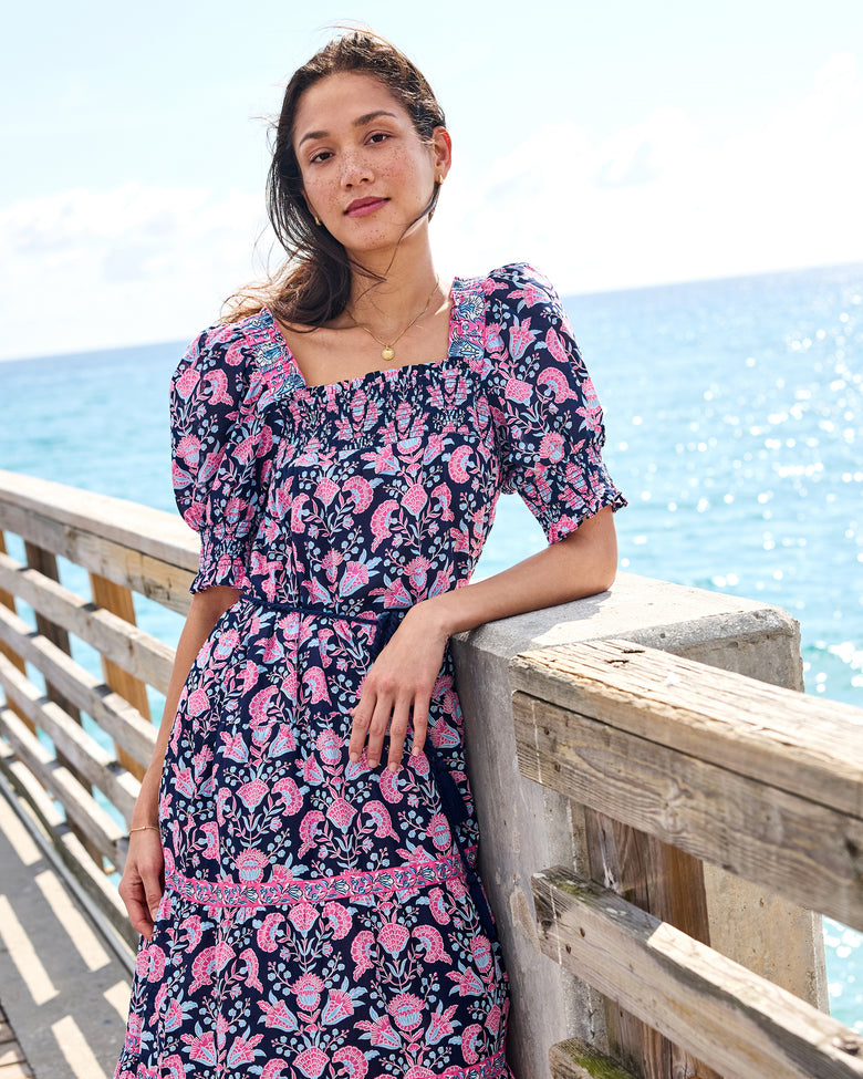Harbor Honeysuckle - The Muse Dress - Navy Shore - Printfresh