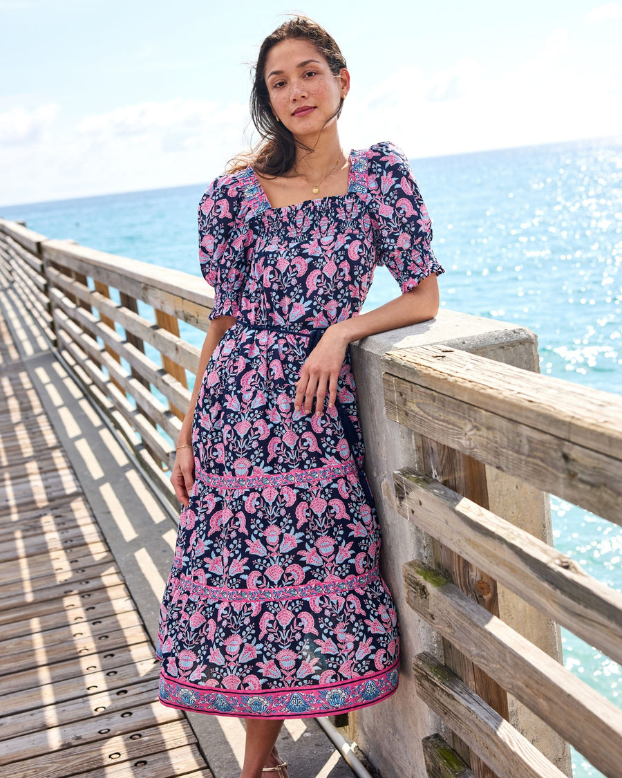 Harbor Honeysuckle - The Muse Dress - Navy Shore - Printfresh