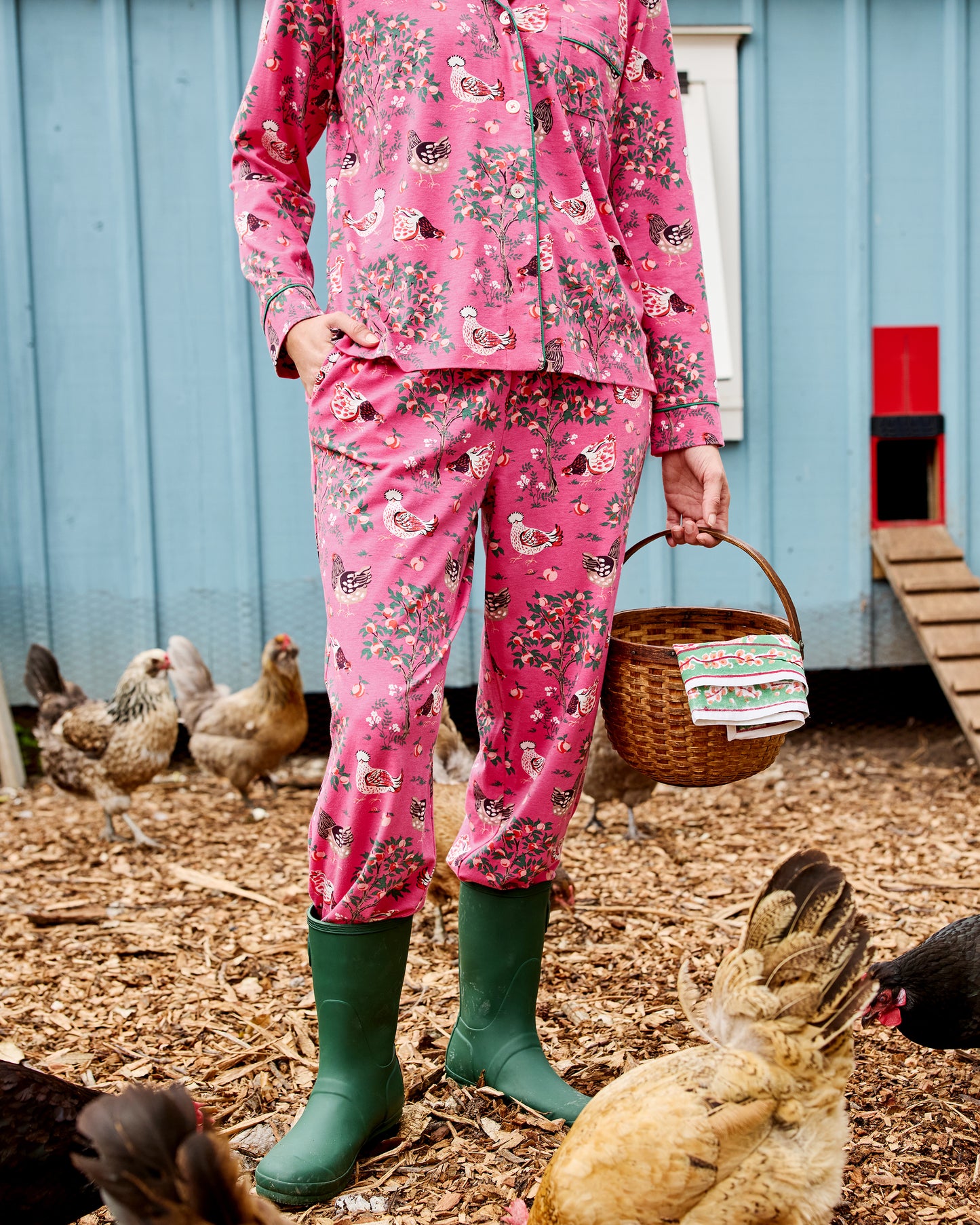 Hen House - Cotton Modal Knit Long PJ Set - Rose Pop