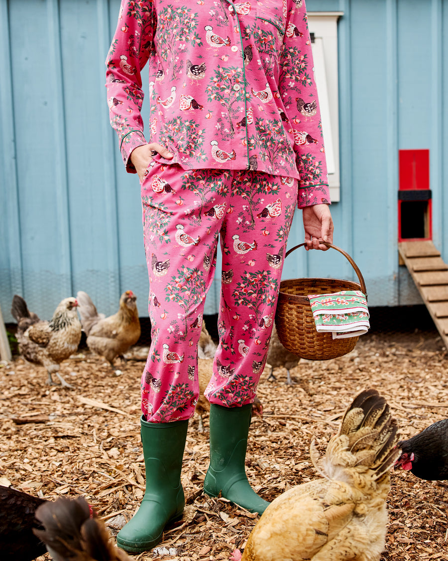 Hen House - Cotton Modal Knit Long PJ Set - Rose Pop
