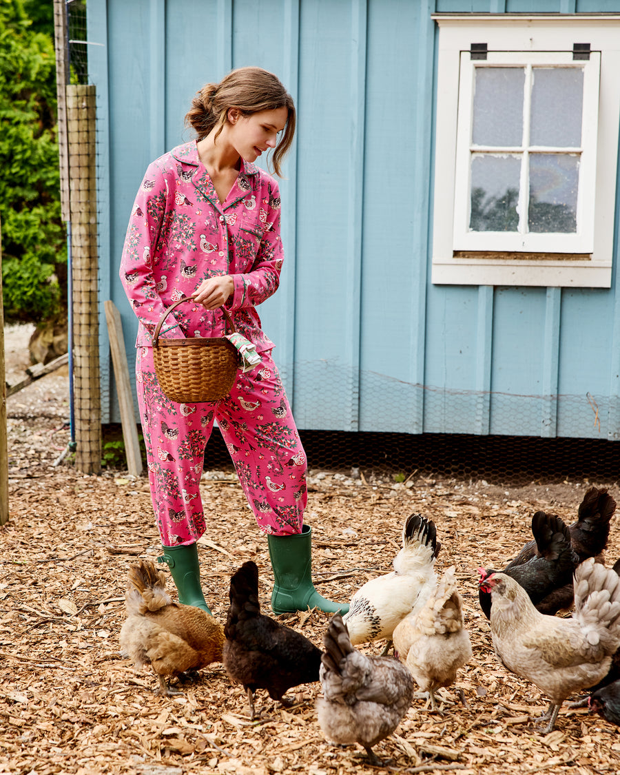 Hen House - Cotton Modal Knit Long PJ Set - Rose Pop