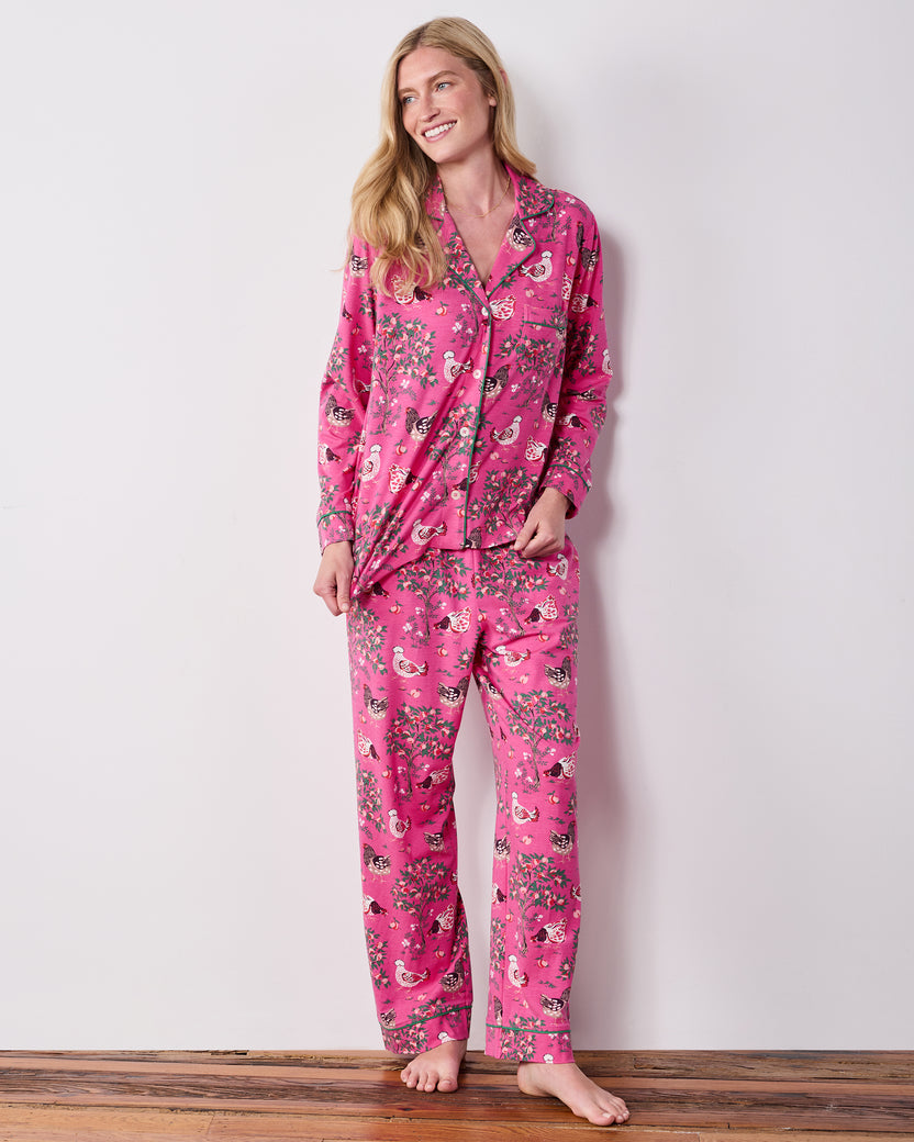 Hen House - Organic Cotton Modal Knit Long PJ Set - Rose Pop