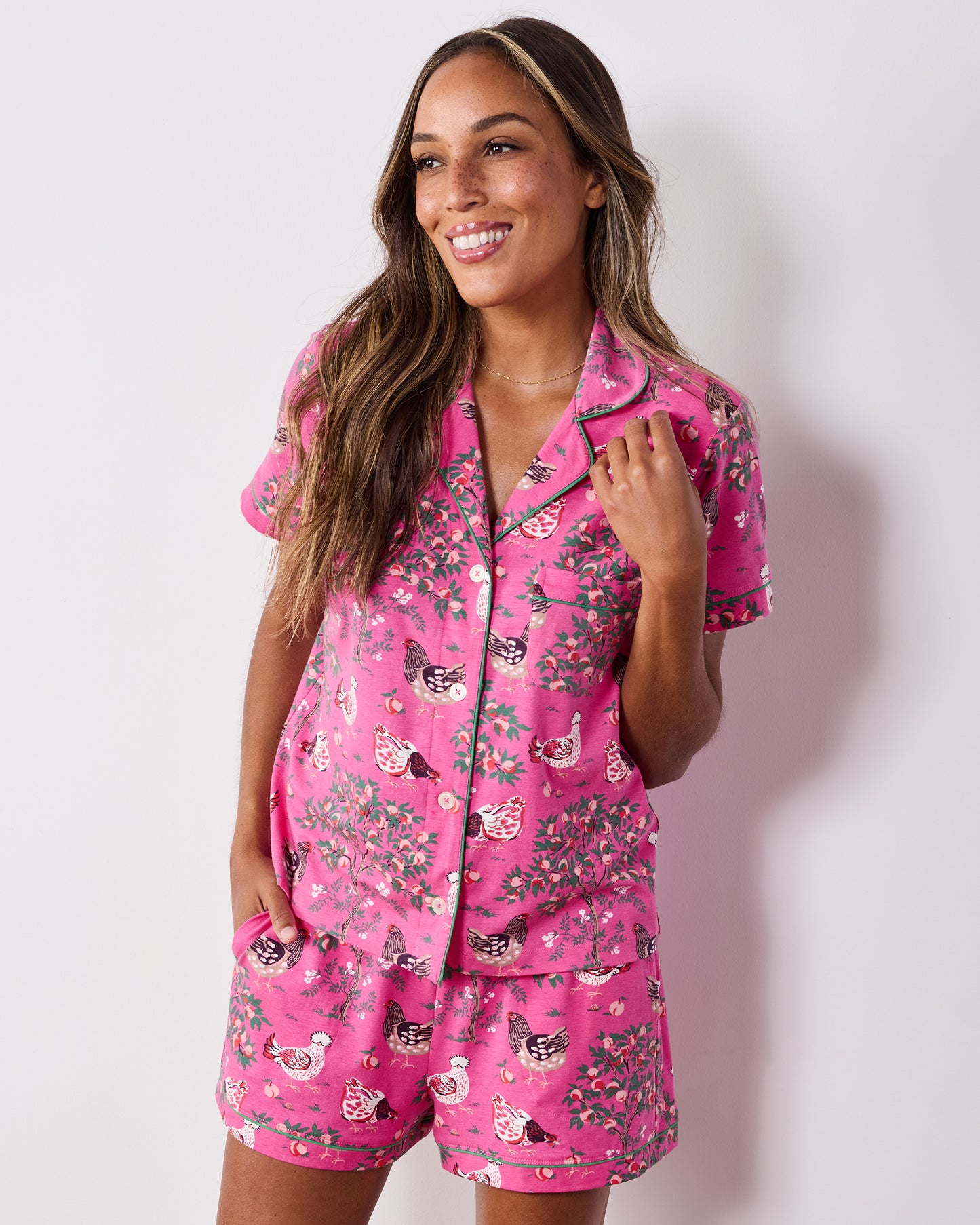 Hen House - Organic Cotton Modal Knit Short PJ Set - Rose Pop