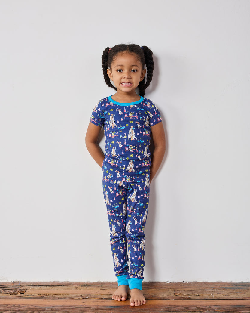 It's Alive - Kids Organic Pima Short Sleeve PJ Set - Checkered Sapphire