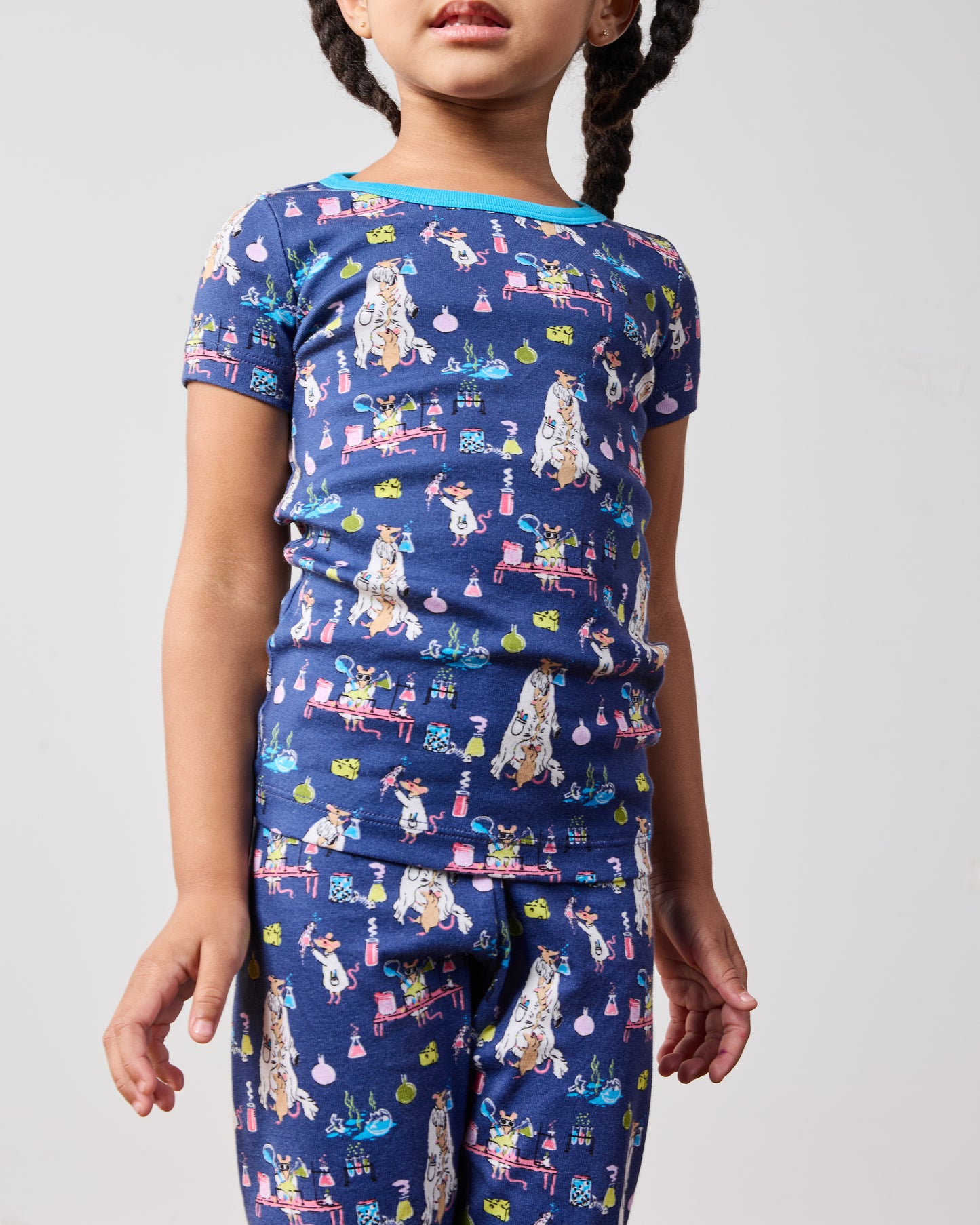 It's Alive - Kids Organic Pima Short Sleeve PJ Set - Checkered Sapphire