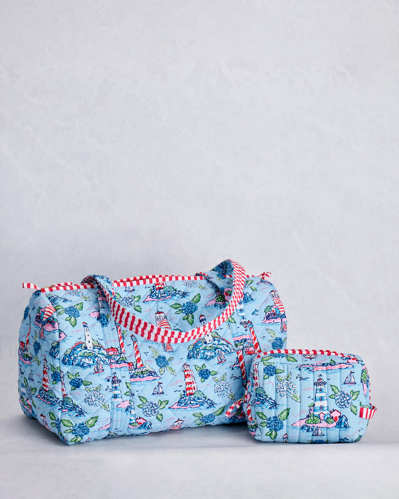 Lighthouse Keeper - Quilted Pouch & Duffle Bag Bundle - Blue Hydrangea - Printfresh
