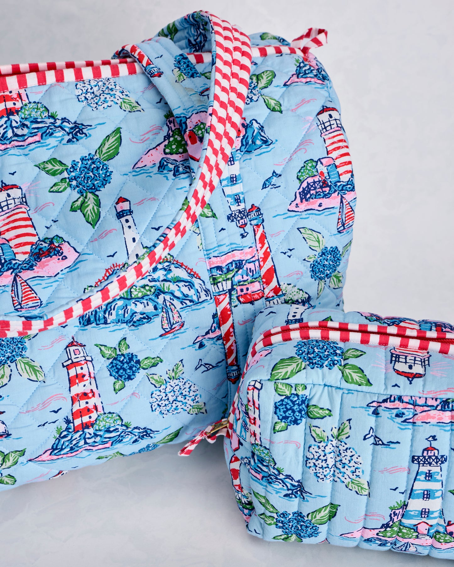 Lighthouse Keeper - Quilted Pouch & Duffle Bag Bundle - Blue Hydrangea - Printfresh