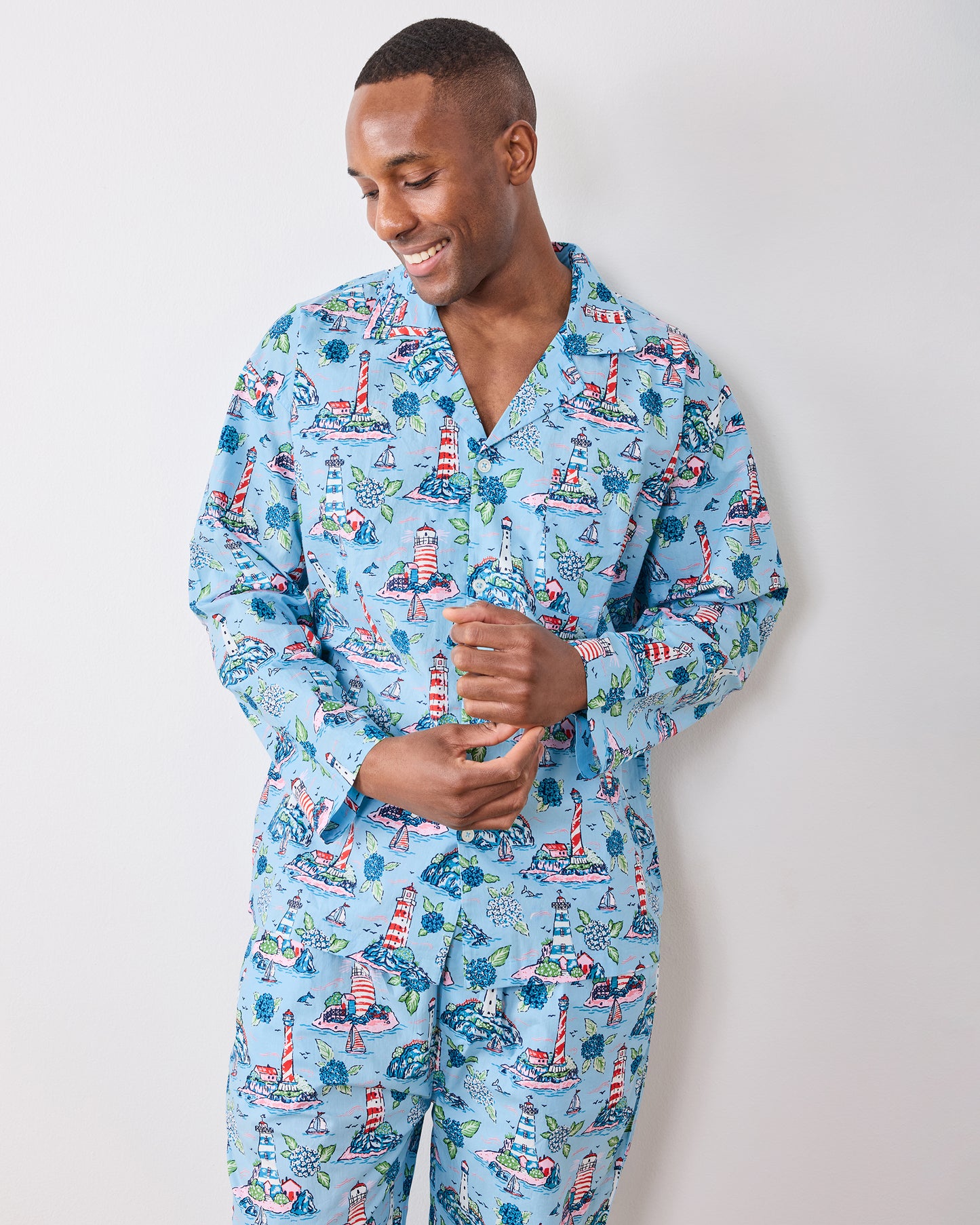 Lighthouse Keeper - Men’s Long PJ Set - Blue Hydrangea - Printfresh