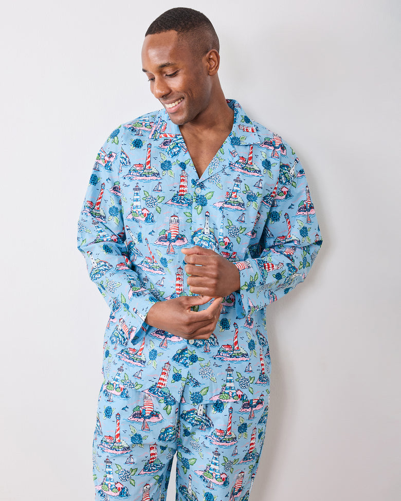 Lighthouse Keeper - Men’s Long PJ Set - Blue Hydrangea - Printfresh