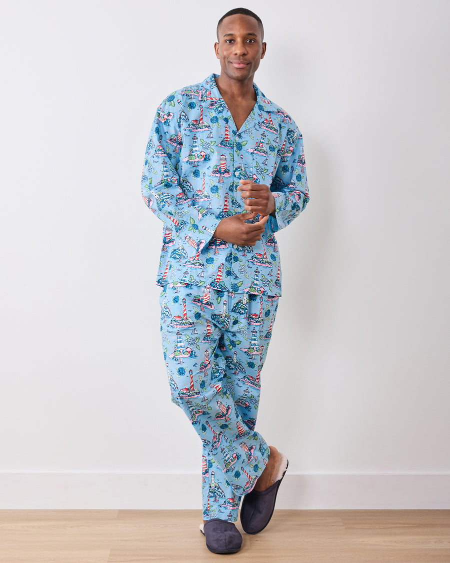 Lighthouse Keeper - Men’s Long PJ Set - Blue Hydrangea - Printfresh