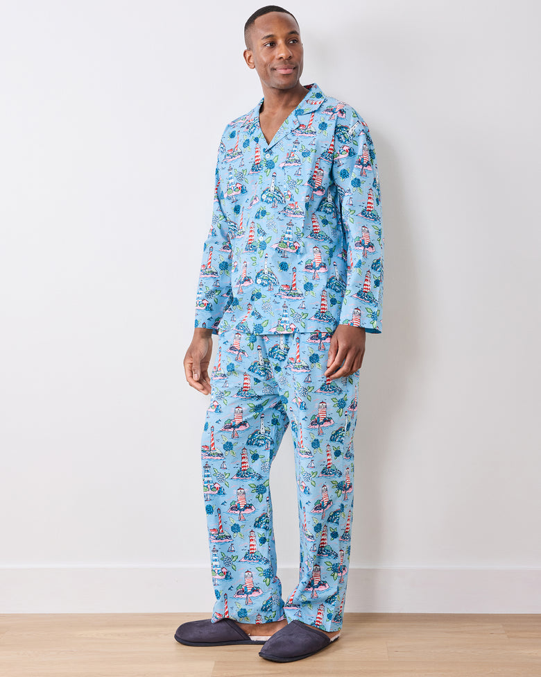 Lighthouse Keeper - Men’s Long PJ Set - Blue Hydrangea - Printfresh