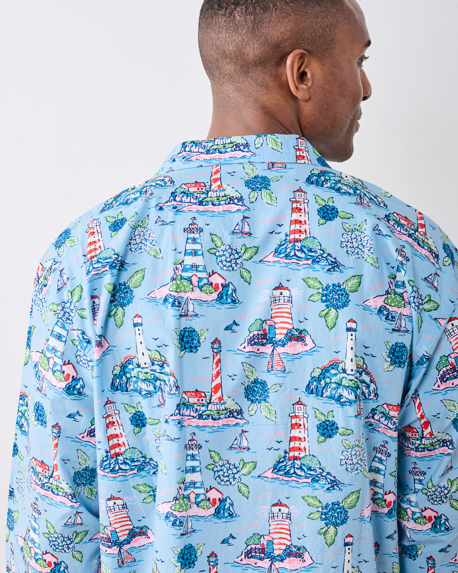 Lighthouse Keeper - Men’s Long PJ Set - Blue Hydrangea - Printfresh