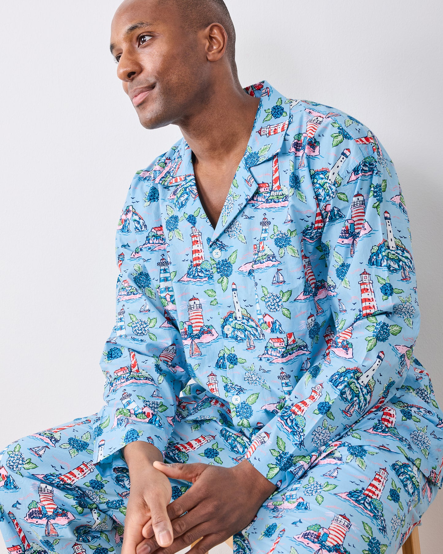Lighthouse Keeper - Men’s Long PJ Set - Blue Hydrangea - Printfresh