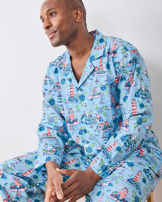Lighthouse Keeper - Men’s Long PJ Set - Blue Hydrangea - Printfresh