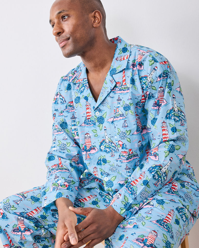 Lighthouse Keeper - Men’s Long PJ Set - Blue Hydrangea - Printfresh