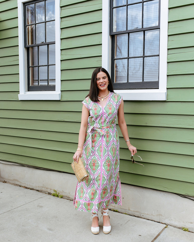 lobster dress pink 3/4 Sleeve Sconset Lobster Print Dress Breezy & Fun
