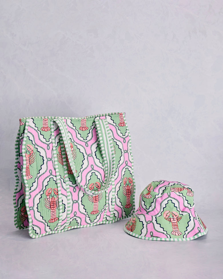 Lobster Lagoon - Scalloped Tote & Bucket Hat Bundle - Pink Mojito - Printfresh