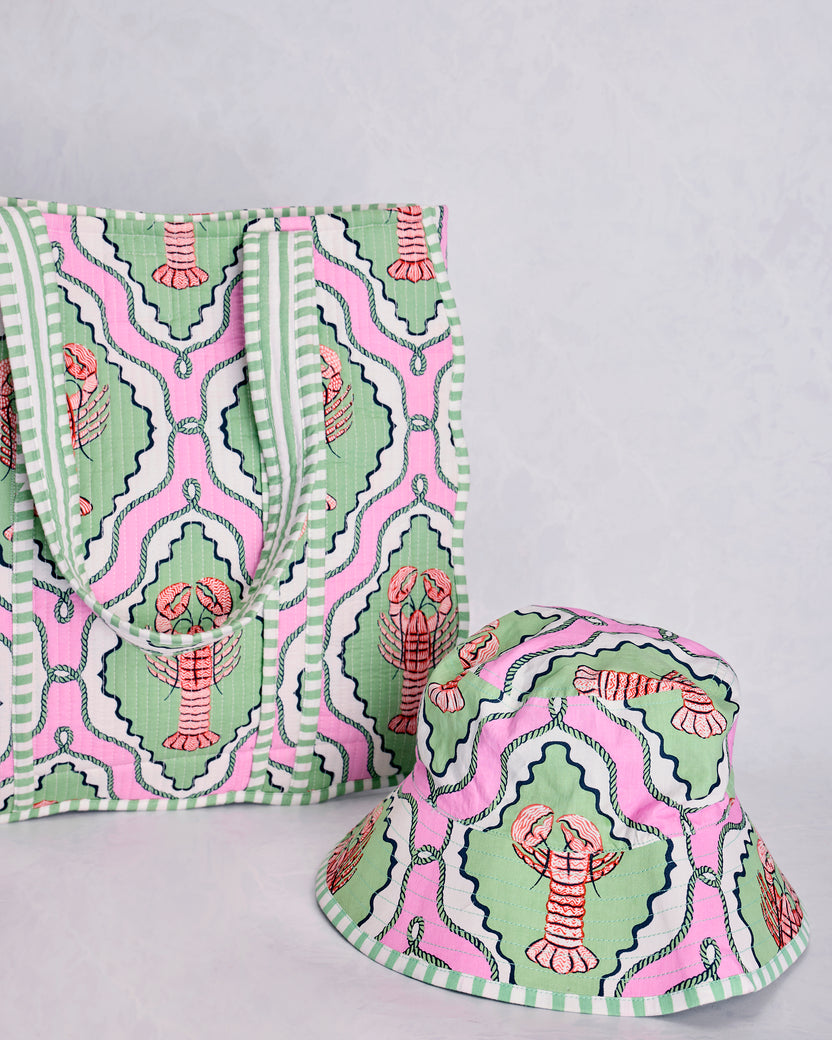 Lobster Lagoon - Scalloped Tote & Bucket Hat Bundle - Pink Mojito - Printfresh