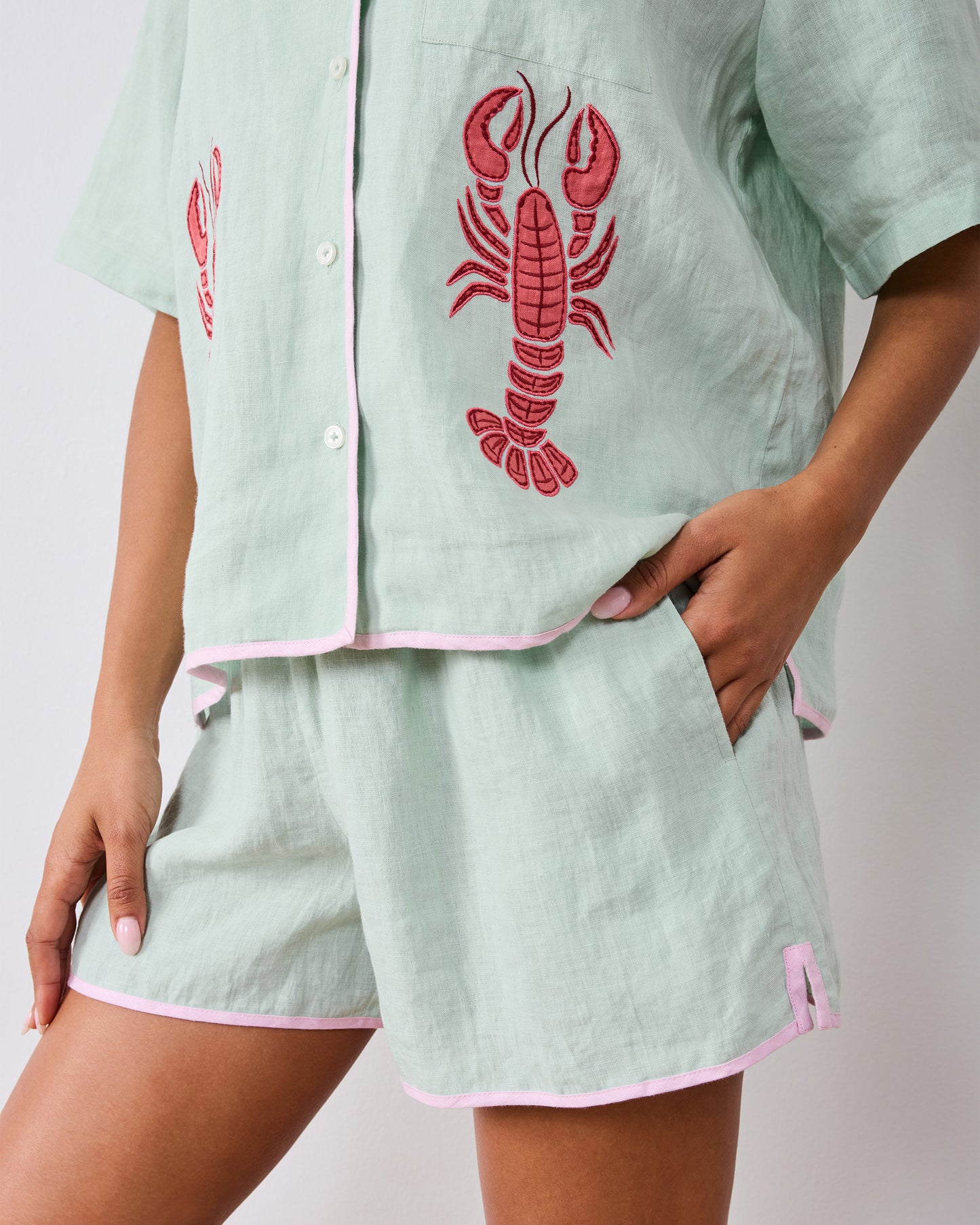 Lobster Landing Applique - Linen Resort Set - Seafoam - Printfresh
