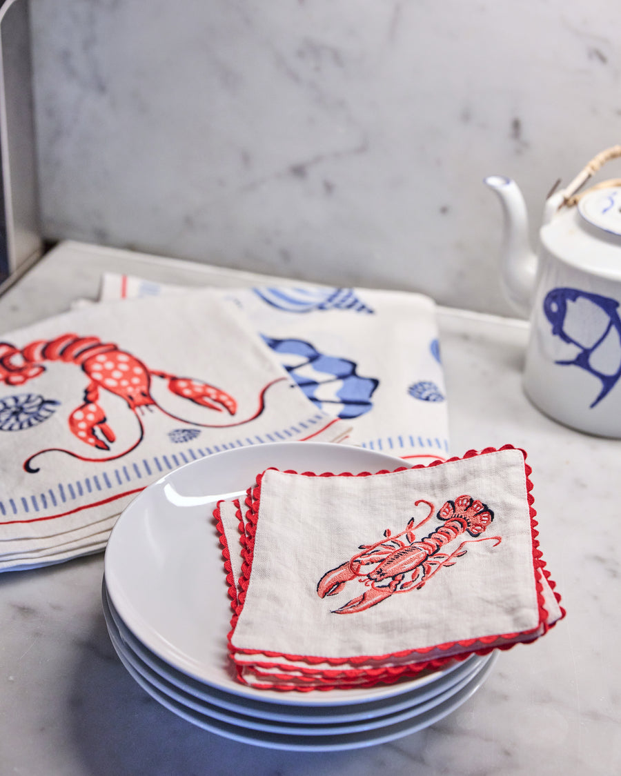 Lobster Landing - Oversized Linen Napkins Set of 4 - Cloud - Printfresh